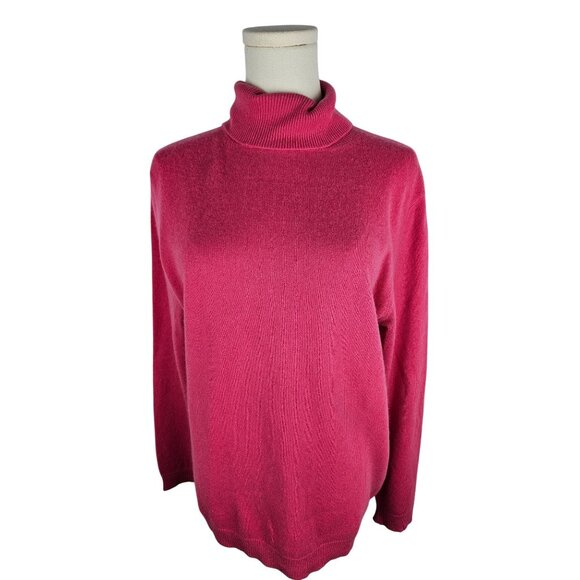 Lands' End 100% Cashmere Sweater Turtleneck Size Medium Pink Barbiecore - Picture 1 of 9